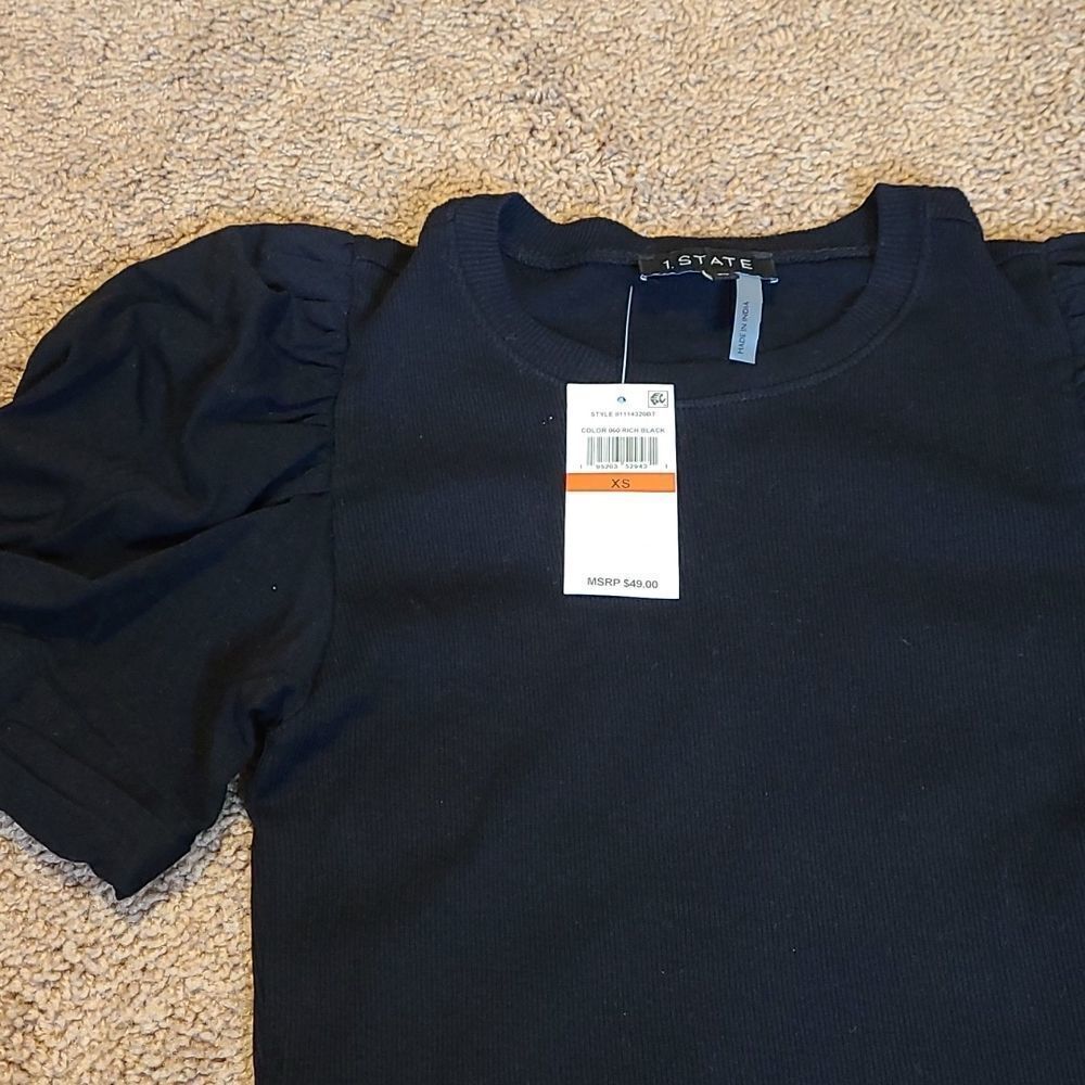 1. STATE Rich Black short sleeve top with ruffles sleeves. - Picture 2 of 4